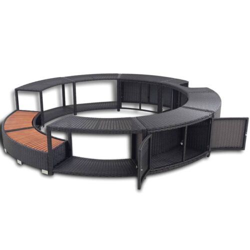 Hot Tub Surround Rattan Spa Bath Round Storage Stand Bench Table Step Seat Black - Image 5
