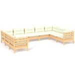 9-Piece Garden Lounge Set with Cream Cushions Pine Wood Outdoor Patio Furniture