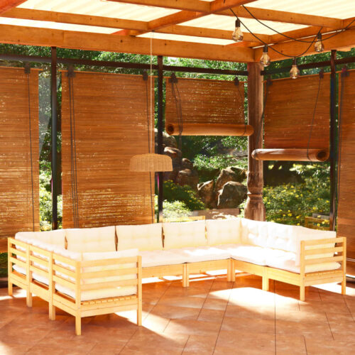 9-Piece Garden Lounge Set with Cream Cushions Pine Wood Outdoor Patio Furniture - Image 2