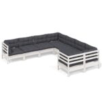 8-Piece Garden Lounge Set with Cushions White Pine Wood Outdoor Patio Furniture