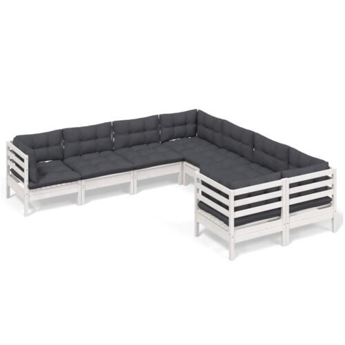 8-Piece Garden Lounge Set with Cushions White Pine Wood Outdoor Patio Furniture