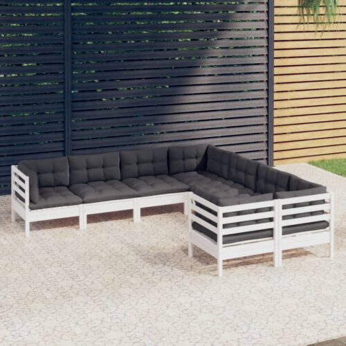 8-Piece Garden Lounge Set with Cushions White Pine Wood Outdoor Patio Furniture - Image 2