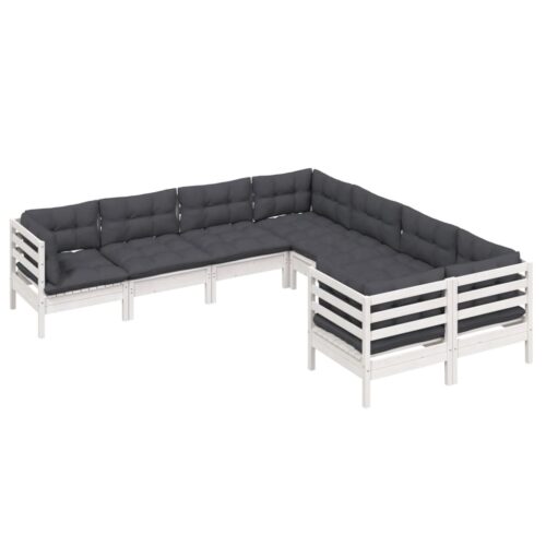 8-Piece Garden Lounge Set with Cushions White Pine Wood Outdoor Patio Furniture - Image 3