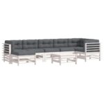 8-Piece Garden Lounge Set with Cushions White Wood Timber Outdoor Patio Furniture