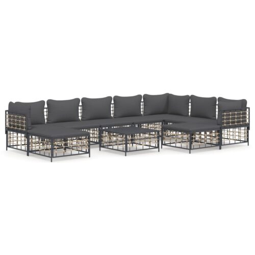 10-Piece Garden Lounge Set with Cushions Anthracite Poly Rattan
