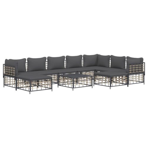10-Piece Garden Lounge Set with Cushions Anthracite Poly Rattan - Image 3