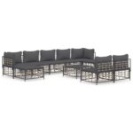 10-Piece Garden Lounge Set with Cushions Anthracite Poly Rattan