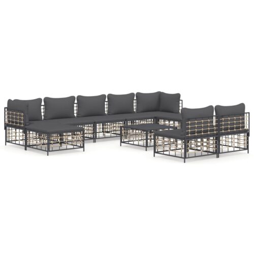10-Piece Garden Lounge Set with Cushions Anthracite Poly Rattan