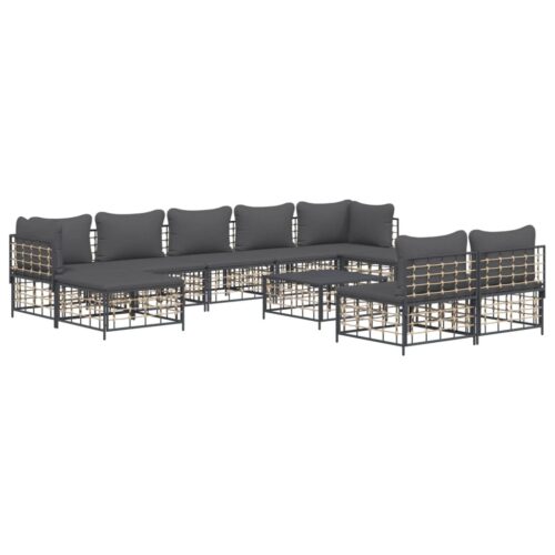 10-Piece Garden Lounge Set with Cushions Anthracite Poly Rattan - Image 3