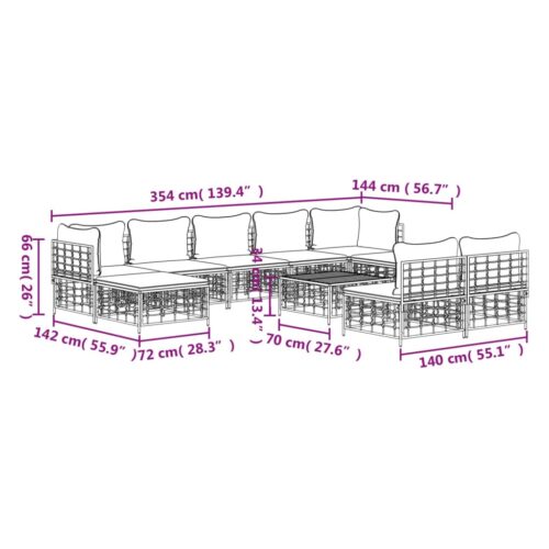 10-Piece Garden Lounge Set with Cushions Anthracite Poly Rattan - Image 10