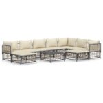 10-Piece Garden Lounge Set with Cushions Anthracite Poly Rattan