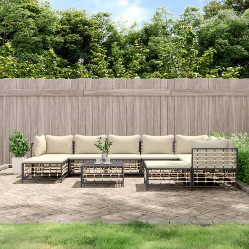 10-Piece Garden Lounge Set with Cushions Anthracite Poly Rattan - Image 2
