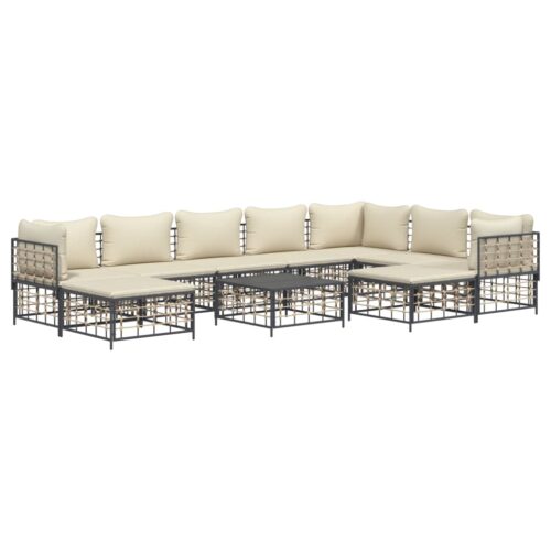 10-Piece Garden Lounge Set with Cushions Anthracite Poly Rattan - Image 3