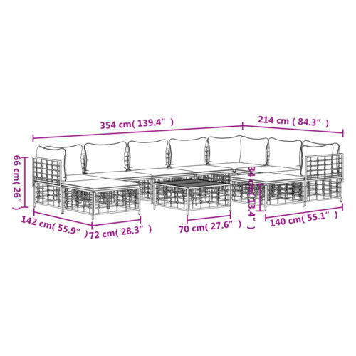 10-Piece Garden Lounge Set with Cushions Anthracite Poly Rattan - Image 10