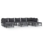 10-Piece Garden Lounge Set with Cushions Anthracite Steel