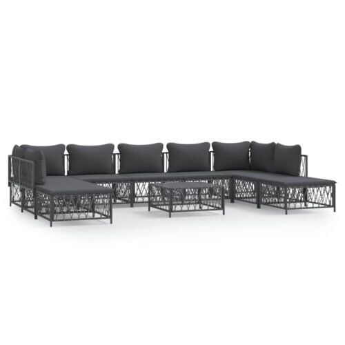 10-Piece Garden Lounge Set with Cushions Anthracite Steel