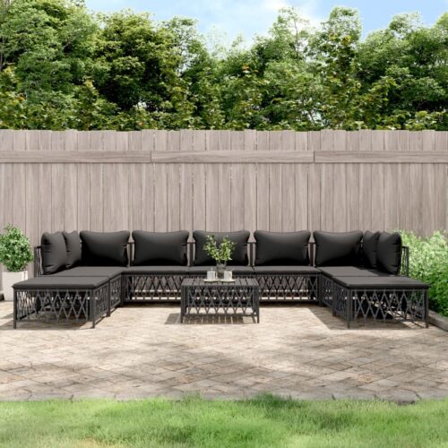 10-Piece Garden Lounge Set with Cushions Anthracite Steel - Image 2