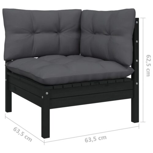 11-Piece Garden Lounge Set with Cushions Black Pine Wood Outdoor Patio Furniture - Image 7