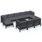 11-Piece Garden Lounge Set with Cushions Black Pine Wood Outdoor Patio Furniture