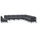 11-Piece Garden Lounge Set with Cushions Black Pine Wood Outdoor Patio Furniture