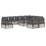 11-Piece Garden Lounge Set with Cushions Anthracite Poly Rattan