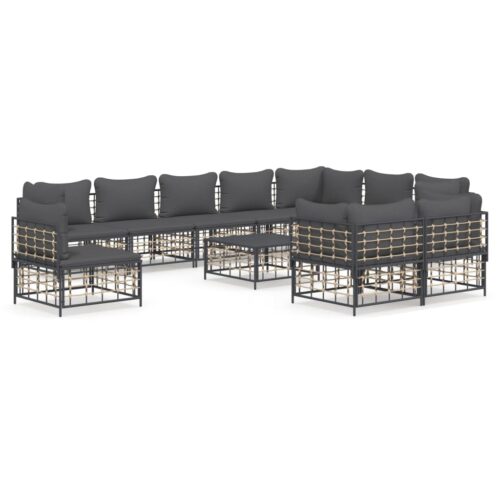 11-Piece Garden Lounge Set with Cushions Anthracite Poly Rattan