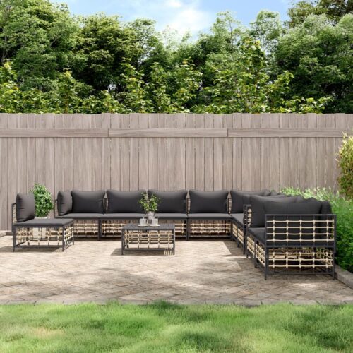 11-Piece Garden Lounge Set with Cushions Anthracite Poly Rattan - Image 2