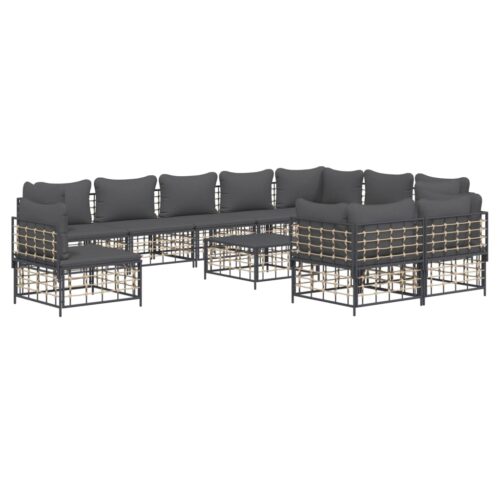 11-Piece Garden Lounge Set with Cushions Anthracite Poly Rattan - Image 3