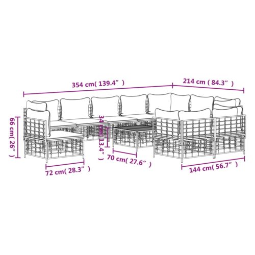 11-Piece Garden Lounge Set with Cushions Anthracite Poly Rattan - Image 9
