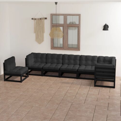 7-Piece Garden Lounge Set with Cushions Pine Wood Outdoor Patio Furniture - Image 2
