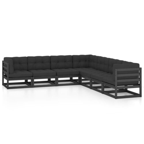 7-Piece Garden Lounge Set with Cushions Pine Wood Outdoor Patio Furniture
