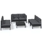 7-Piece Garden Lounge Set with Cushions Pine Wood Outdoor Patio Furniture