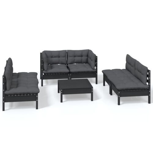 7-Piece Garden Lounge Set with Cushions Pine Wood Outdoor Patio Furniture