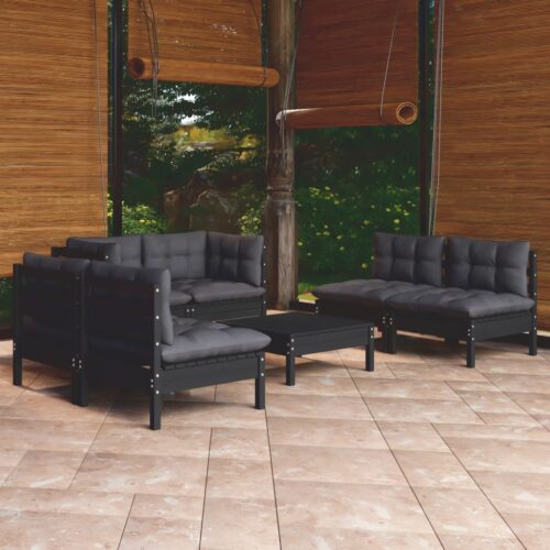 7-Piece Garden Lounge Set with Cushions Pine Wood Outdoor Patio Furniture - Image 2