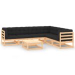 7-Piece Garden Lounge Set with Cushions Pine Wood Outdoor Patio Furniture