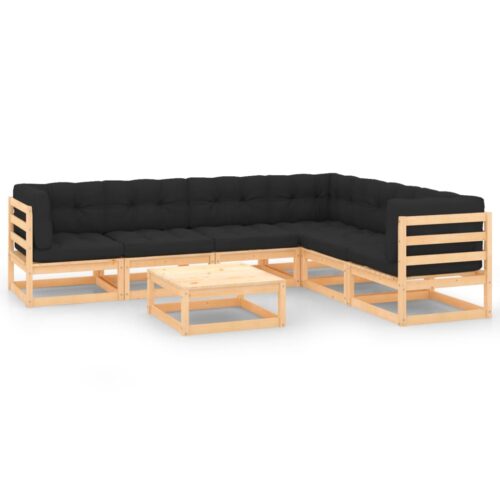 7-Piece Garden Lounge Set with Cushions Pine Wood Outdoor Patio Furniture