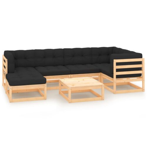 7-Piece Garden Lounge Set with Cushions Pine Wood Outdoor Patio Furniture