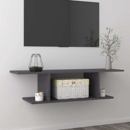 Wall Mounted TV Cabinet High Gloss Grey 103x30x26.5cm - Image 2
