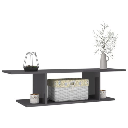 Wall Mounted TV Cabinet High Gloss Grey 103x30x26.5cm - Image 3