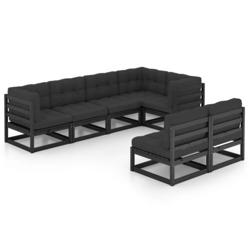 7-Piece Garden Lounge Set with Cushions Pine Wood Outdoor Patio Furniture