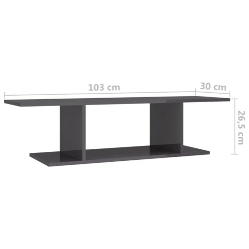 Wall Mounted TV Cabinet High Gloss Grey 103x30x26.5cm - Image 6