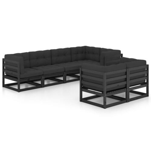 7-Piece Garden Lounge Set with Cushions Pine Wood Outdoor Patio Furniture