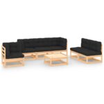 7-Piece Garden Lounge Set with Cushions Pine Wood Outdoor Patio Furniture