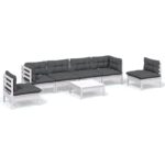 7-Piece Garden Lounge Set with Cushions Pine Wood Outdoor Patio Furniture
