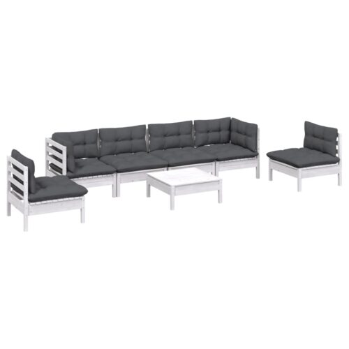 7-Piece Garden Lounge Set with Cushions Pine Wood Outdoor Patio Furniture - Image 3