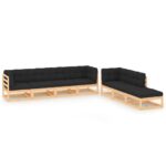 7-Piece Garden Lounge Set with Cushions Pine Wood Outdoor Patio Furniture