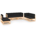 7-Piece Garden Lounge Set with Cushions Pine Wood Outdoor Patio Furniture