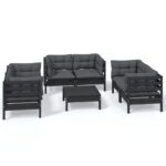 7-Piece Garden Lounge Set with Cushions Pine Wood Outdoor Patio Furniture