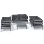 7-Piece Garden Lounge Set with Cushions Pine Wood Outdoor Patio Furniture