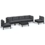 7-Piece Garden Lounge Set with Cushions Pine Wood Outdoor Patio Furniture